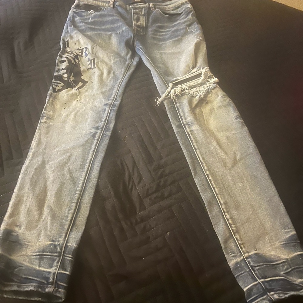 AMIRI Light Blue Denim with Black Accents